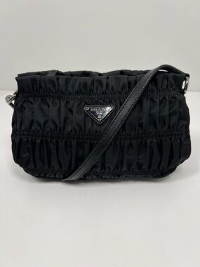 PRADA black nylon GAUFRE POCHETTE Shoulder Bag